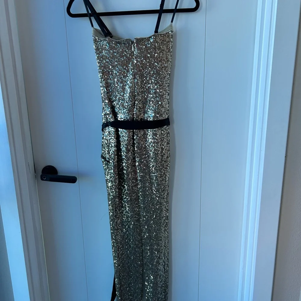 Gold Sequin Strapless Jumpsuit - Picture 13 of 15